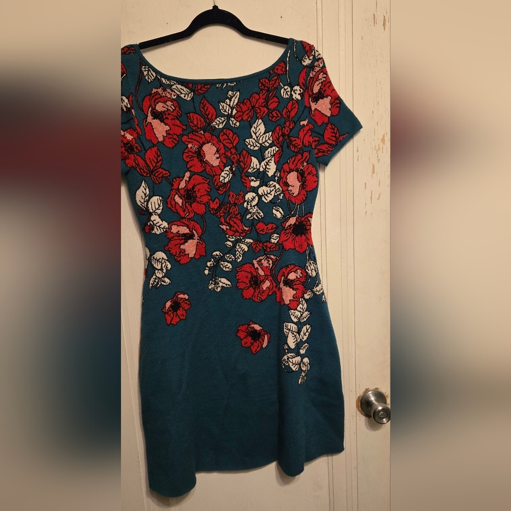 Maeve Brand Teal And Coral Floral Knit Dress Size Medium - Picture 2 of 4